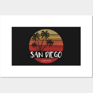 San Diego California Palm Trees Distressed Vintage CA Love Posters and Art